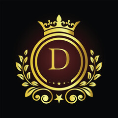 Golden laurel wreath award emblem with vintage star ribbon and best trophy design LOGO D