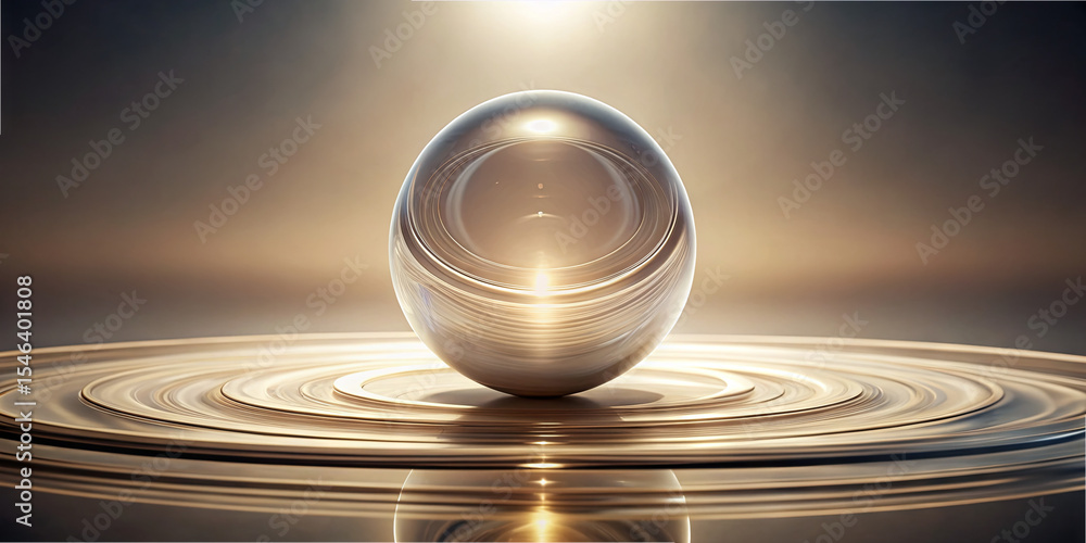 Poster a transparent orb sits at the center of concentric circular waves, capturing and reflecting soft lig