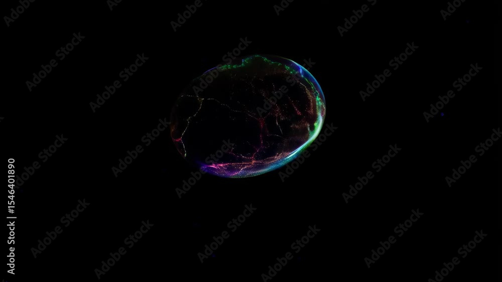 Poster colorful neon light sphere pulsating and rotating in dark space with glowing energy