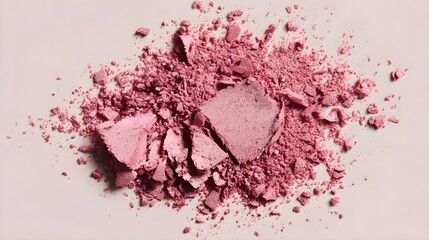 Crushed Pink Blush Powder Makeup Texture on White Background | Beauty Product Flat Lay for Cosmetics Branding