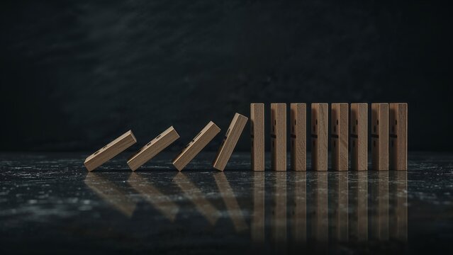 Domino Effect Chain Reaction Concept, Risk Management, and Contagion