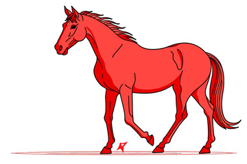 Red Horse Illustration-Elegant Equine Art-Unique Animal Drawing-Vibrant Horse Image-Striking Red Color-Modern Horse Design-Digital Horse Artwork-Beautiful Creature Depiction