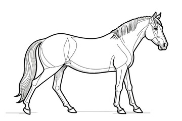 Obraz premium Horse Outline Illustration-Majestic Equine Design-Detailed Line Art of a Standing Horse-Beautiful Animal Artwork-Perfect for Coloring Pages and Artistic Projects