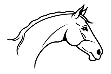Fototapeta premium Horse Head Vector Illustration - Elegant Black and White Horse Outline - Detailed Equine Art for Design Projects - Printable Horse Clipart
