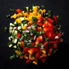 Colorful Chopped Vegetables on Dark Background | Fresh Food Flat Lay for Recipes & Healthy Eating