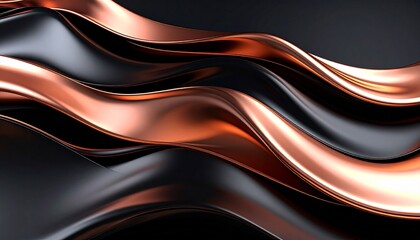 3D render of wave-like shiny liquid with dual color scheme, black and copper
