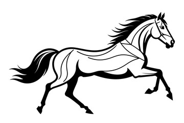 Obraz premium Elegant Black and White Horse Illustration- Running Horse Vector Graphic- Artistic Horse Design for Prints and Logos- Equestrian Art- Horse Lover Gift Idea