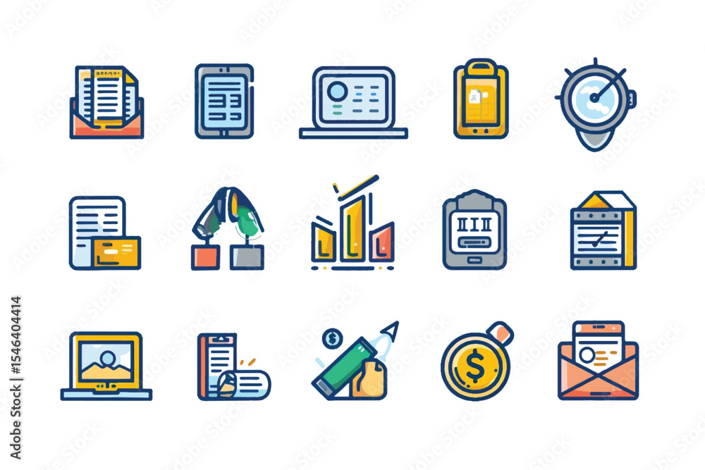 Fototapete simple set of outline business data information thin icons for web.