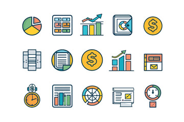 Simple set of outline Business data information thin icons for web.