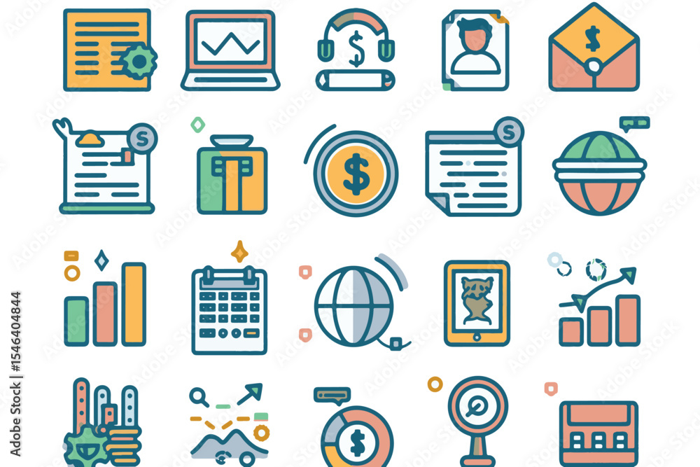 Fototapete Simple set of outline Business data information thin icons for web.
