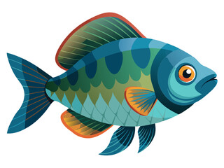 Illustration of a blue and green fish, aquatic animal, sea creature, underwater life, fish art design