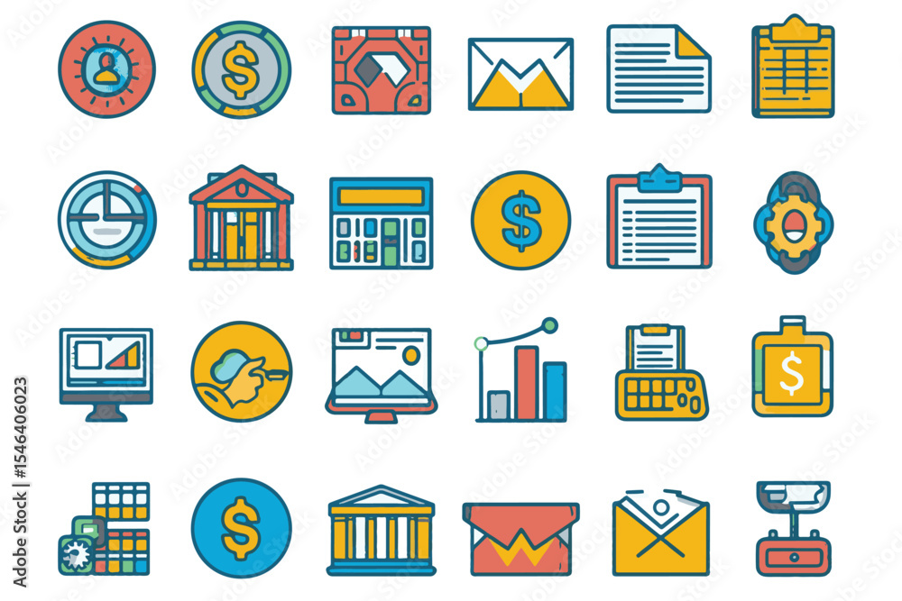 Poster simple set of outline business data information thin icons for web.