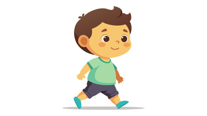 Illustration of a walking boy in shorts and t shirt cartoon character for kids vector graphic art