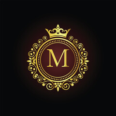 A golden star symbol, vector illustration of a glowing neon sign for an award badge design LOGO M