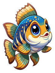 Cartoon cute goldfish vector illustration: adorable pet fish character design for kids and animation