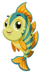 Cartoon fish vector illustration for kids, cute fish character design, sea life animal drawing art
