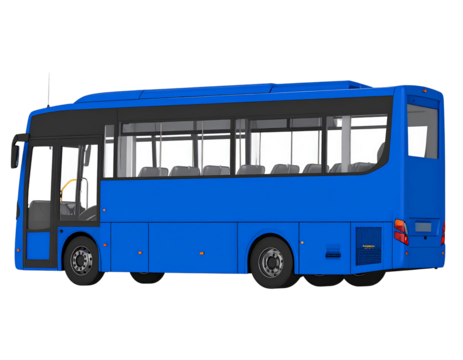 Blue City Bus with Large Windows Ideal for Urban Transportation and Public Transit Systems