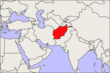 afghanistan map, middle east map highlighting the country of afghanistan