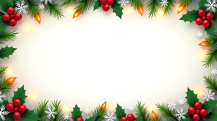 A cheerful vector graphic depicts a festive Christmas border with traditional elements and twinkling lights, designed with an open center for custom messages on invitation cards.