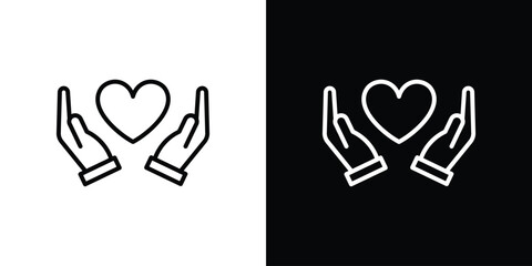 Hand holding heart icon in black. flat graphic vector icon