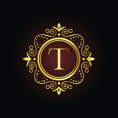 Golden star symbol vector illustration on an abstract background LOGO T