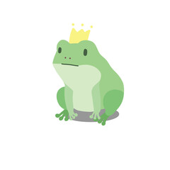 Fototapeta premium Green pastel frog wearing crown jumping editable vector cute white background isolated design illustration