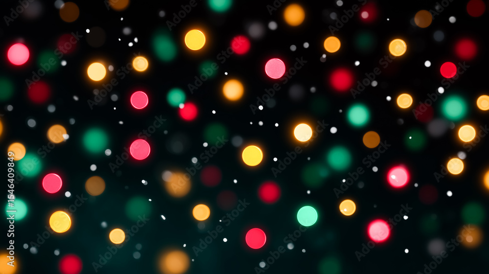 Poster colorful bokeh lights sparkle in various shades creating a festive atmosphere. dark background enhan