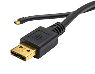 Detailed Close-Up of USB Connector with Black Cable and Gold-Plated Pins on White Background