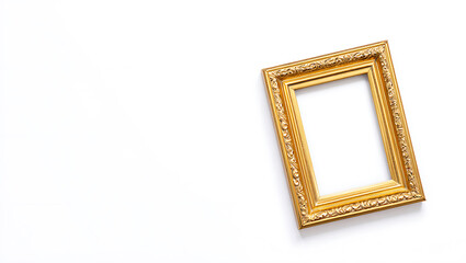 Gold Ornate Picture Frame Empty White Background Elegant Design Studio Shot image