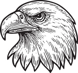 A detailed bald eagle head in profile, crafted in vintage woodcut style, representing American strength, freedom, and wildlife heritage