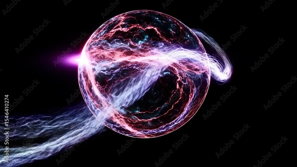 Poster dynamic energy sphere transformation: vortex and light trails in motion