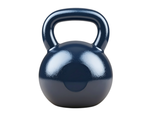 Glossy Dark Blue Kettlebell Isolated on White Background for Fitness and Strength Training Activities