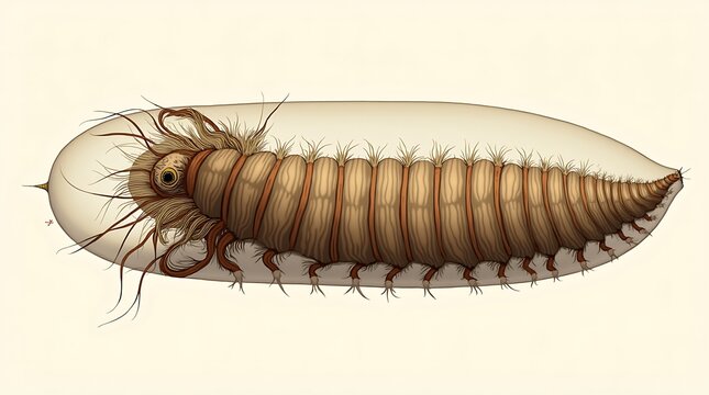 A detailed vector illustration portrays a bagworm in its protective case, highlighting intricate silk and debris.