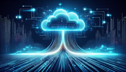 futuristic digital cloud data transfer concept with binary code and flowing network lines ideal for tech cloud computing and data storage visuals technology digital data background
