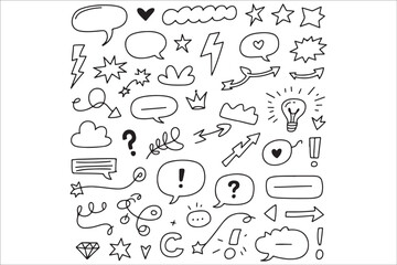 Black Doodle Pattern Silhouette Set – Hand Drawn Vector Line Art, Seamless Abstract Sketch Elements