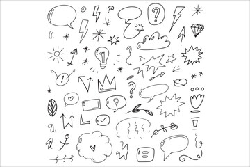 Black Doodle Pattern Silhouette Set – Hand Drawn Vector Line Art, Seamless Abstract Sketch Elements