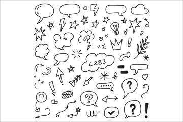 Fototapeta premium Black Doodle Pattern Silhouette Set – Hand Drawn Vector Line Art, Seamless Abstract Sketch Elements