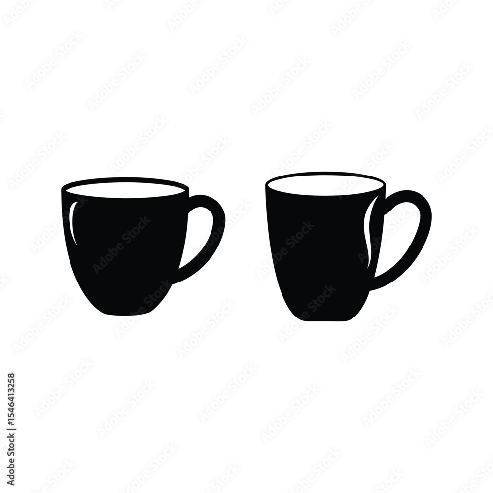 Poster vector art of two coffee cups isolated on white background in black color with handles