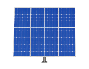 Clean and Sustainable Solar Panel Array with Blue Cells Captured on a Bright Clear Background