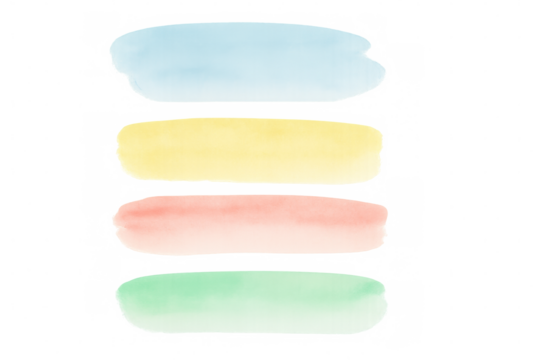 Pastel watercolor brushstrokes overlapping, creating soft artistic design element with translucent color blending