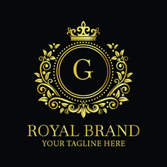 Golden gold medal vector illustration on a black background for anniversary celebration or business recognition LOGO G