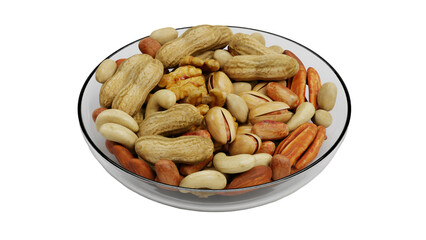 A bowl filled with a variety of nuts, showcasing a colorful mix ideal for snacking or healthy...