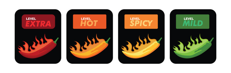 Hot spicy level chili vector icon EPS 10 illustration. Hot rating spiciness icon illustration. label for spicy food
