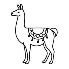 Fototapeta premium Llama Outline Drawing with Decorative Blanket