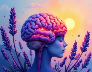 Obraz premium Serene Mind Lavender and Brain Artwork