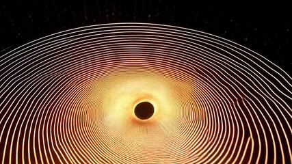 Abstract concentric circles of glowing gold lines on a dark background - Powered by Adobe