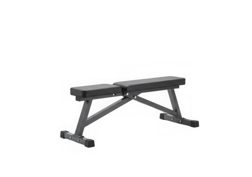 A black workout bench with a transparent background for fitness training and strength exercises