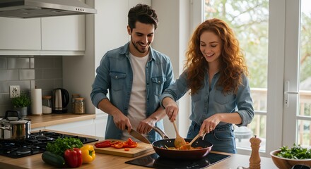 Happy Couple Cooking Together Delicious Recipes and Kitchen Fun