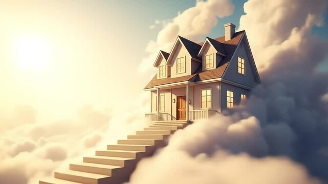 Dream House in the Clouds A Surreal Stairway to Home