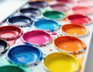 Colorful Watercolor Paint Palette Close Up